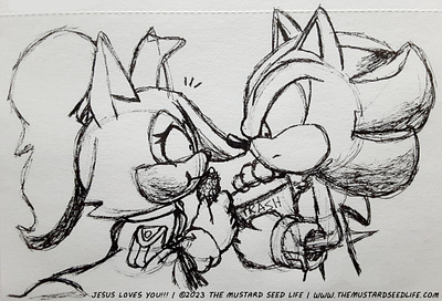 Korean Cheese Dog Commotion ft. Shadow x Whisper fan art fanart inks jesus loves you!!! shadow shadow the hedgehog shadow x whisper sketchbook sonic sonic the hedgehog the mustard seed life traditional whisper whisper the wolf