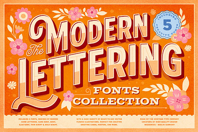 Modern Lettering Fonts Collection alternate characters card design floral illustrations flowers hand drawn heritage ligatures logo design modern lettering packaging design poster design textures vector elements vintage