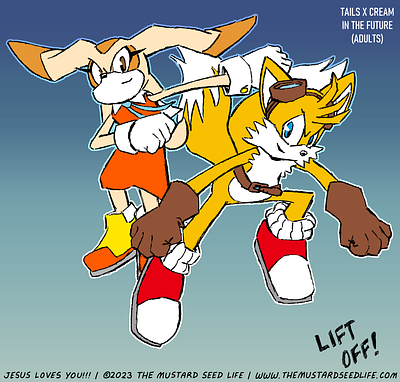 “Lift Off!” Tails x Cream in the FUTURE cartoon characters cream cream the rabbit digital fan art fanart flats future illustration inks jesus loves you!!! sketchbook sonic sonic the hedgehog tails the mustard seed life traditional