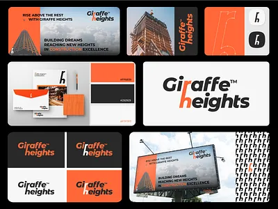 Giraffe heights - Constructions black and orange branding buildings constructions creative creative design giraffe graphic design logo logodesign orange presentations real estate rebranding stationary