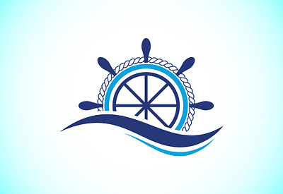 Ship steering wheel with Ocean wave logo nature