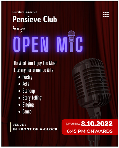 Open Mic Event acts adobe illustrator event graphic design literature open event open mic poetry poster story telling