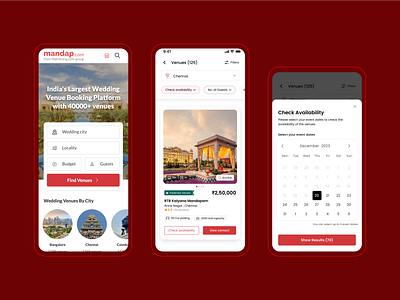 Wedding Venue booking app- Mandap.com branding check availability ui ux ux flows vendor wedding planning wedding venues