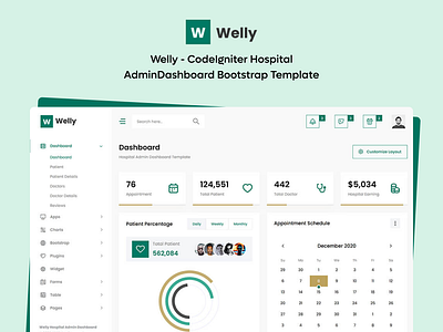 Welly : CodeIgniter Hospital Admin Dashboard Bootstrap Template admin admin dashboard admin template bootstrap codeigniter creative design doctor health hospital php product design template uiux website