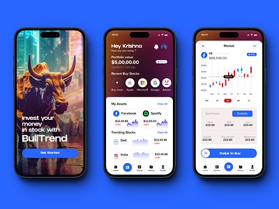 📈 Introducing "BullTrend"-Your Gateway to Stock Market Master🐂 design dribbble shot finance tech stock market stock market app stocks trading app user experience user interface