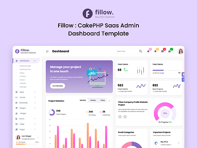 Fillow : CakePHP Saas Admin Dashboard Template 3d admin animation branding cakephp creative design graphic design illustration logo product design te template ui uiux website