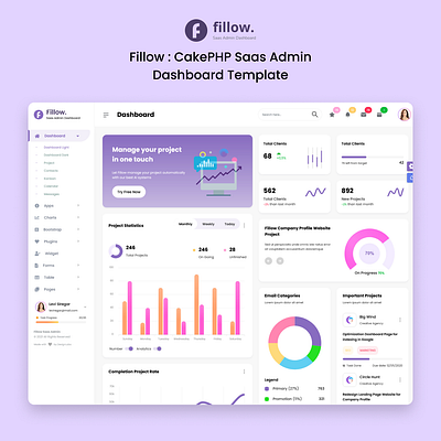 Fillow : CakePHP Saas Admin Dashboard Template 3d admin animation branding cakephp creative design graphic design illustration logo product design te template ui uiux website