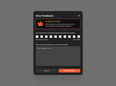 Give Feedback component dashboard design feedback overlay pop up product design reward submit uiux users