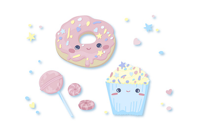 Cute sweets branding cake candy cute design donuts graphic design illustration sweet vector vector illustration