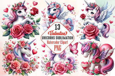 Valentine Unicorns Sublimation Bundle 3d animation app branding design graphic design illustration logo ui vector