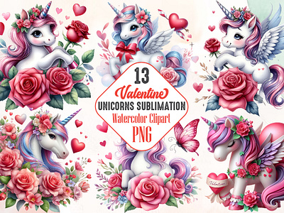 Valentine Unicorns Sublimation Bundle 3d animation app branding design graphic design illustration logo ui vector