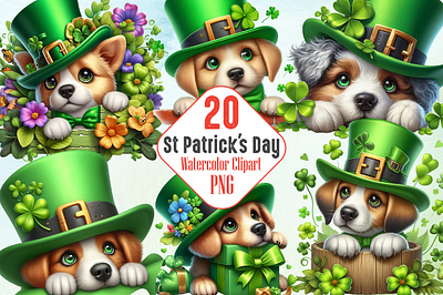 St Patrick’s Day Peeking Dogs Clipart 3d animation app branding design graphic design illustration logo ui vector