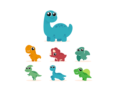 Dinosaurs Cute - Flat Design dinosaurs flat design graphic design illustration kids vector