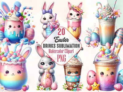 Cute Easter Drinks Sublimation Clipart 3d animation app branding design graphic design illustration logo ui vector