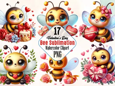 Bee Valentine's Day Sublimation Clipart 3d animation app branding design graphic design illustration logo ui vector