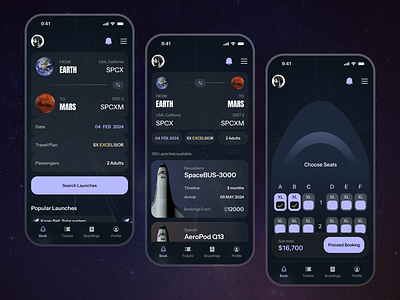 Interplanetary Travel app - UI design - Superdribbbs 🏀 Day #13 app appdesign booking flight ios space travel ui