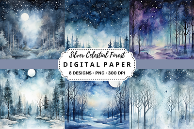 Silver Celestial Forest Digital Paper tumbler wrap