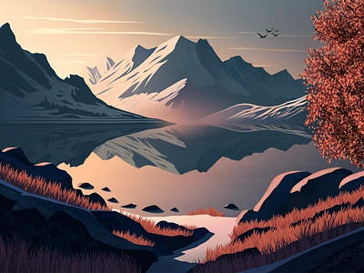 Tranquil Terrain: A Nature-inspired Landscape Design affinity designer graphic design graphicdesign illustration landscape landscape design landscapedesign mountain sunset