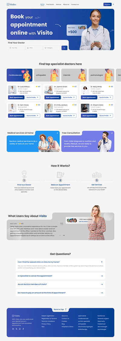Seamless Health: Doctor Appointment Booking Made Easy appointment booking clinic doctor doctor website healthcare healthcare landing page hire hire ui ux designer medical website ui ui ux ux web design