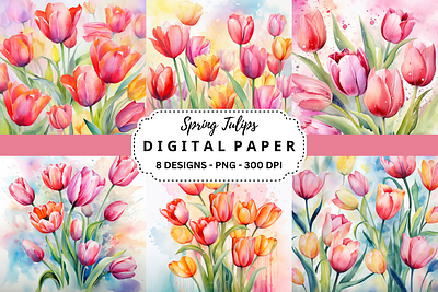 Spring Tulips Watercolor Background tumbler wrap