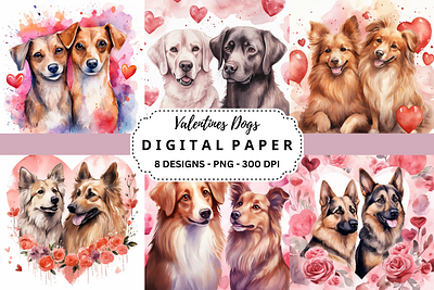 Watercolor Valentines Dogs Background tumbler wrap