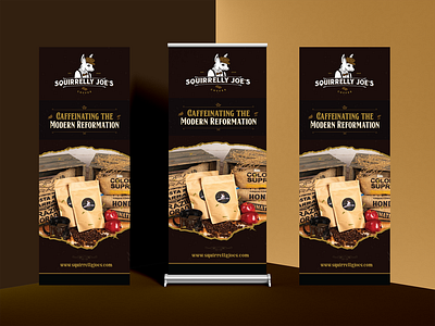 Revamp your coffee company's image with our tailored roll-up. backdrop banner branding graphic design promotional signage roll up trade show graphics