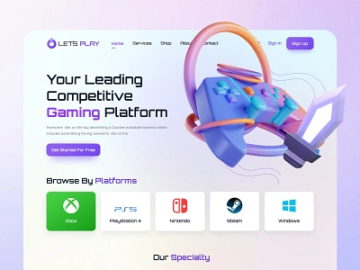 Gaming Website 3d gaming 3d website design branding controller website esport website gaming gaming hero section gaming landing page gaming website graphic design hero section illustration logo purple gaming website purple website ui ui ux website design