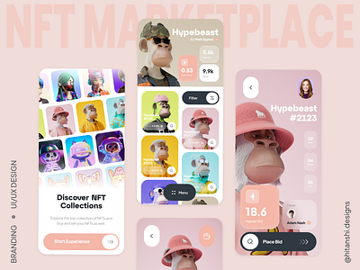 NFT Marketplace Mobile App UI appdesign branding graphic design logo mobileui nft nftmarketplace ui uidesign uidesigner uitrends uiux userexperience userinterface uxdesign uxdesigner