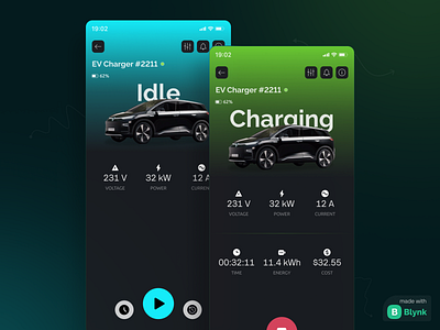 Smart EV Charger app made with Blynk app guilder blynk blynkiot electric vehicle ev charger iot iot app mobile app smart charging smart home ui ux design