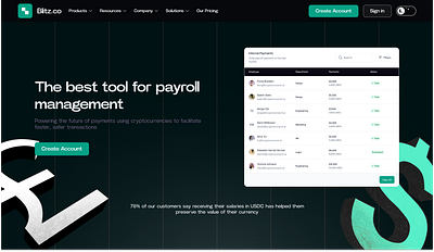 Blitz.co :Crypto Payroll management platform optimizing payments banking bitcoin blockchain crypto finance off ramp on ramp payment payroll ui unbanked usdc usdt