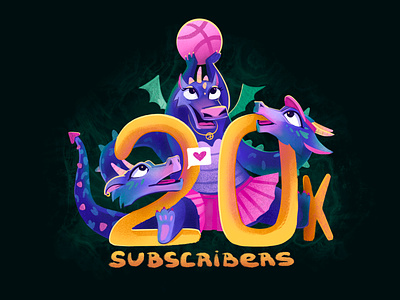 20k subscribers on Dribbble 20 basketball dragons dribbble graphic design illustration pink scirt subscribers