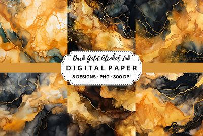 Dark Gold Alcohol Ink Digital Paper tumbler wrap