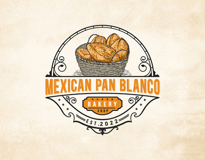 Mexican Pan Blanco Bakery Vintage Logo Design badge design badge logo badges branding design graphic design hand drawn logo illustration logo logo design logo designs retro logo vector vintage logo