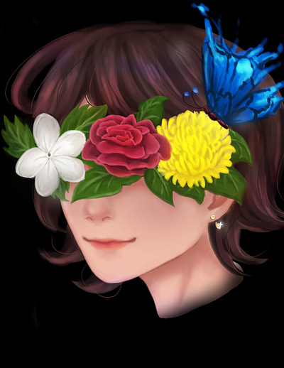 Beauty of the eyes butterfly flower flowers human illustration person