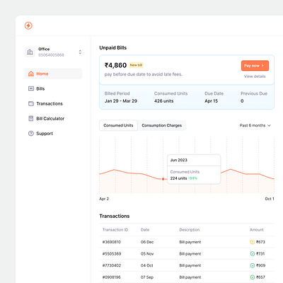 Dashboard ⚡ application bills dashboard design invoice transactions ui