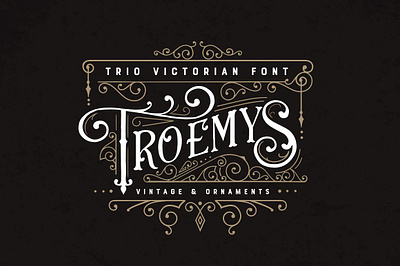 Troemys Font Trio and extras display font font ornaments font vintage ornaments font troemys font trio vintage vintage font