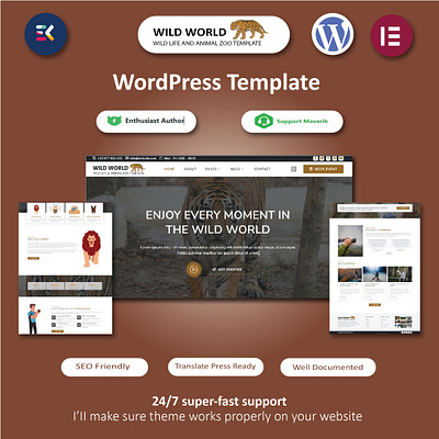 Wild World - Wild Life, Animal Zoo, Reptile & Photography design elementor elementor template website wordpress wordpress design wordpress development wordpress theme