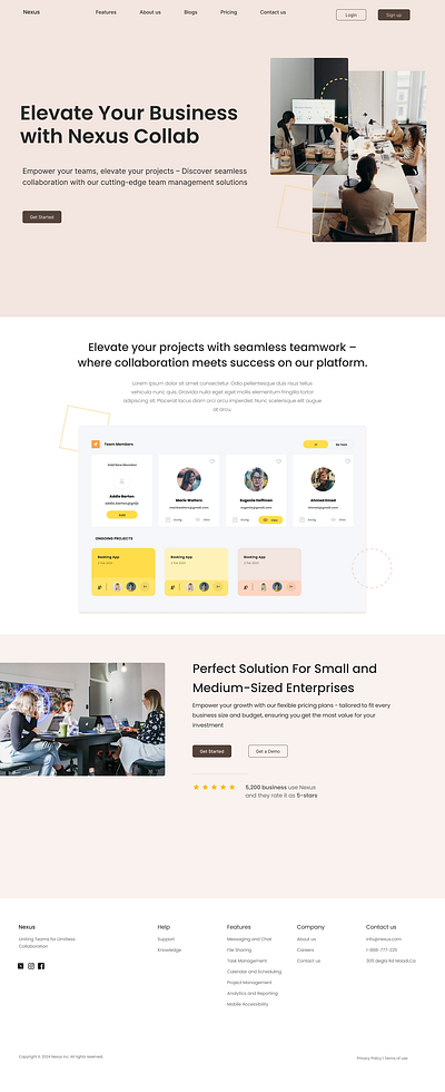 Nexus Team Collaboration Home Page collaboration homepage project management tasks management team team collaboration home page team management ui web design