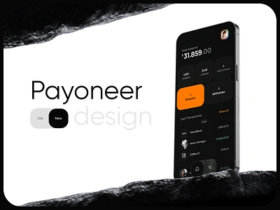 Payoneer - App redesign & Branding UX UI Design app bank black branding crypto figma finance fintech logo mobile mobile app money pay payment payoneer principle redesign stone ui ux