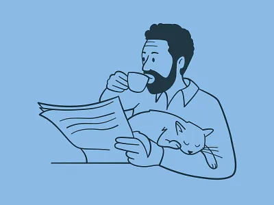 Pet Valu Illustrations cat coffee cuddling cute design illustration kitty man morning newspaper people person pet pet store reading sleeping tea vector