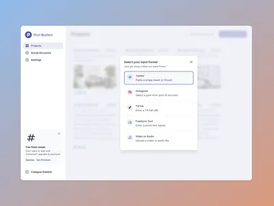 PostBusters - Input selection product design ui