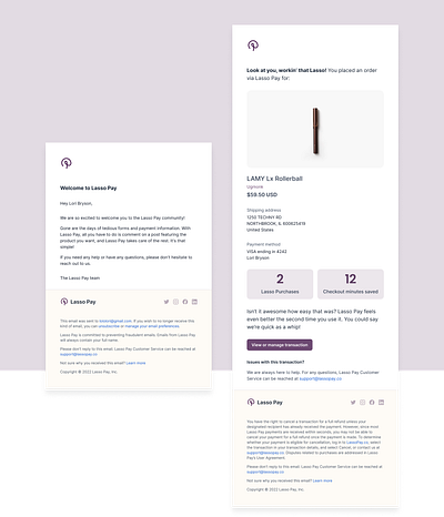 Lasso Pay - Email templates layout ui
