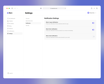 Notification Settings Page - Light Mode notification settings ui ux web design