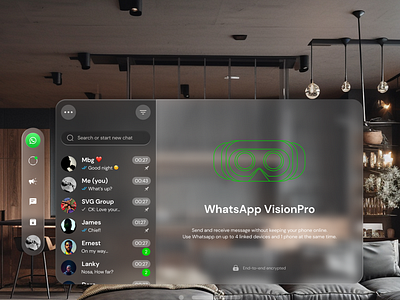 Vision Pro Spatial view of WhatsApp figma information architecture mobile application productdesign spatial view ui design user experience user interface ux vr vr glasses