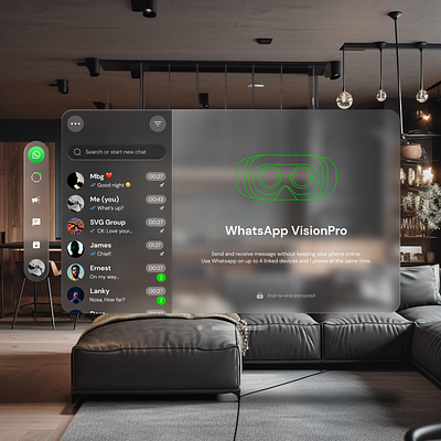 Vision Pro Spatial view of WhatsApp figma information architecture mobile application productdesign spatial view ui design user experience user interface ux vr vr glasses