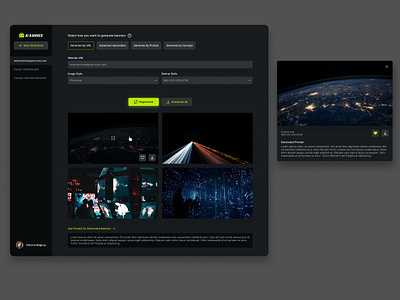 (MVP) AI Banner — Marketing Tool ai app b2c dark theme desktop figma green image generation marketing tool minimalistic mvp product design prototype ui user experience user interface ux web app