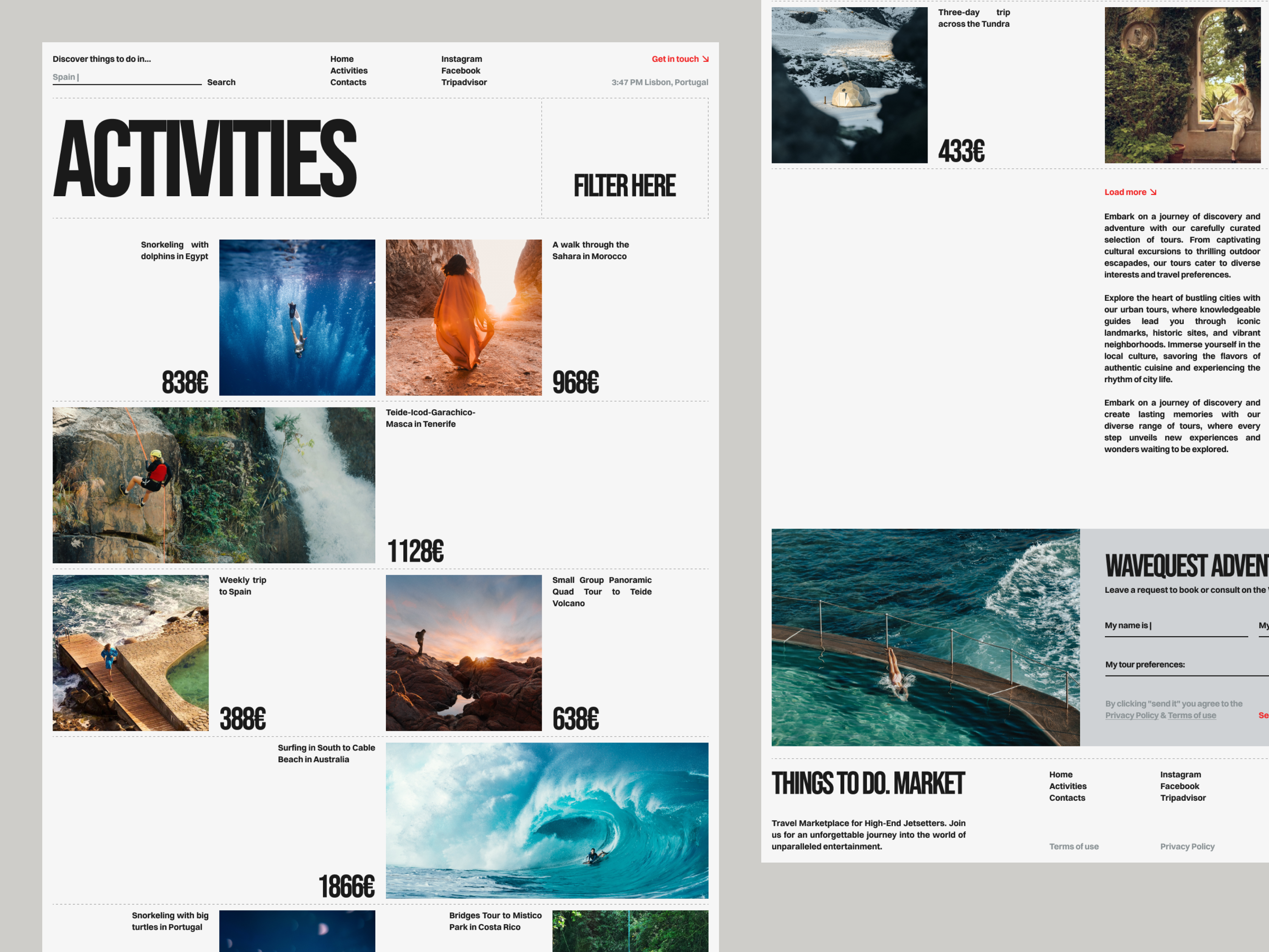 Revolutionising the Experience Economy in the Tourism Industry activity adventure design interaction interface marketing minimalistic planner road trip service tourism travel travel agency travel service travelling trip trip planner ui ux website