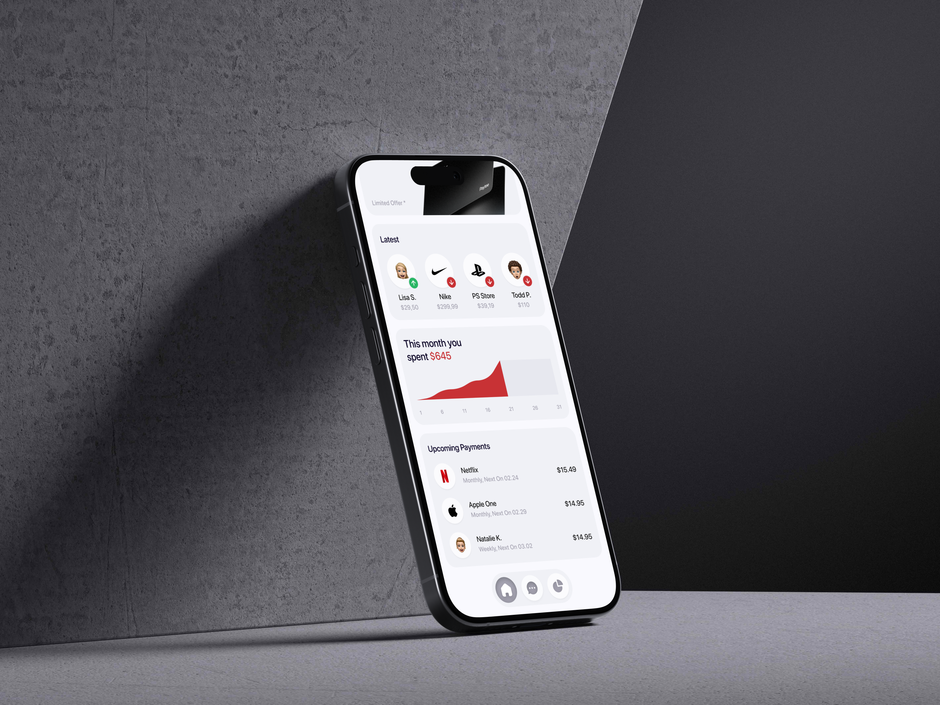 Paytee - Mobile Finace Application animation application banking branding card chart creative finance flow interface mobile money motion red typography ui ux white