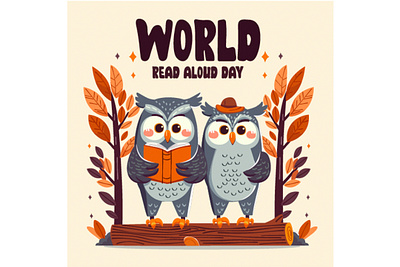 World Read Aloud Day with Cute Owl Characters Illustration book character day education illustration library owl read school student vector word