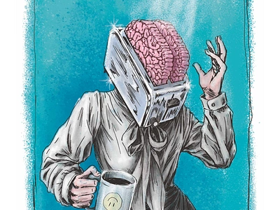 My Brain Is Toast brains burn out cartoon colorful comic digital painting drawing female funny illustration office painterly photoshop pink splatter surreal teal toaster weird art workplace